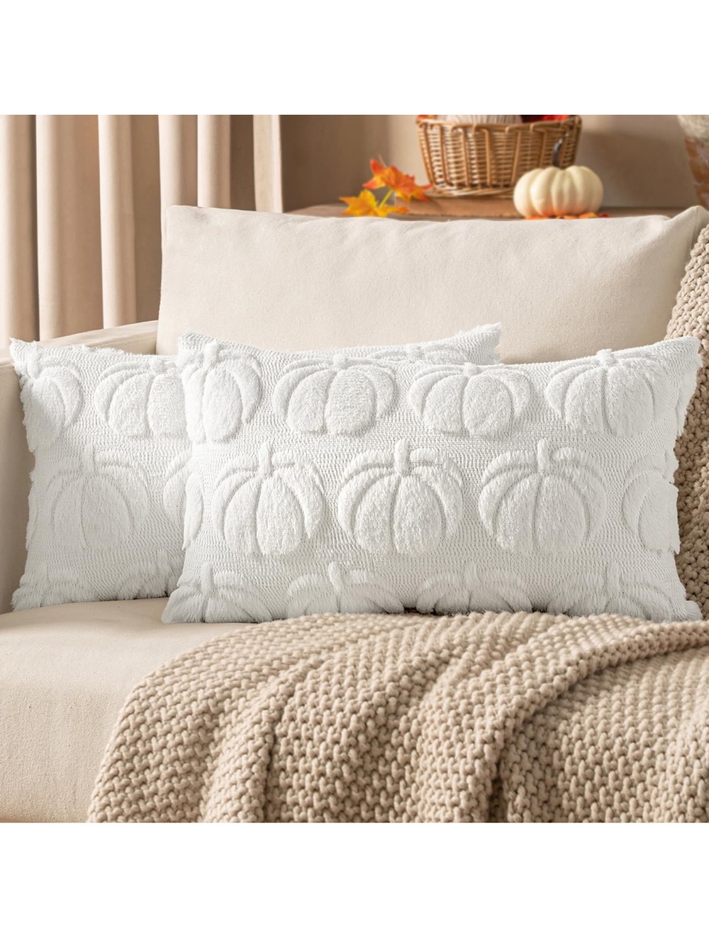 Fall Throw Pillow Covers 12 x 20 Pumpkin Decorative Pillow Covers